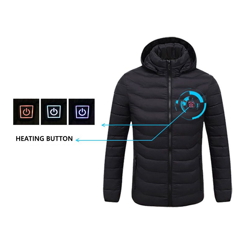 Winter Warm USB Heating Jackets Smart Thermostat Pure Color Hooded Heated Clothing Waterproof Warm Jackets