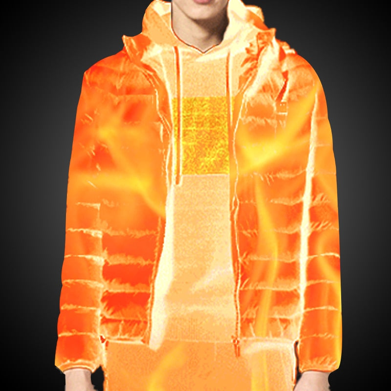 Winter Warm USB Heating Jackets Smart Thermostat Pure Color Hooded Heated Clothing Waterproof Warm Jackets