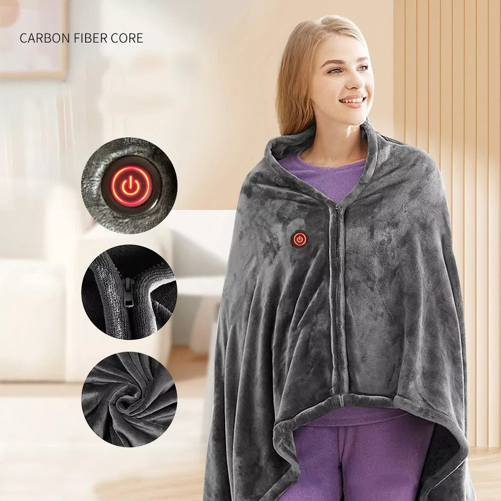 Electric Outer Blanket Coral Velvet Warm Wrap Cape Cloak USB Charging Heating Blanket