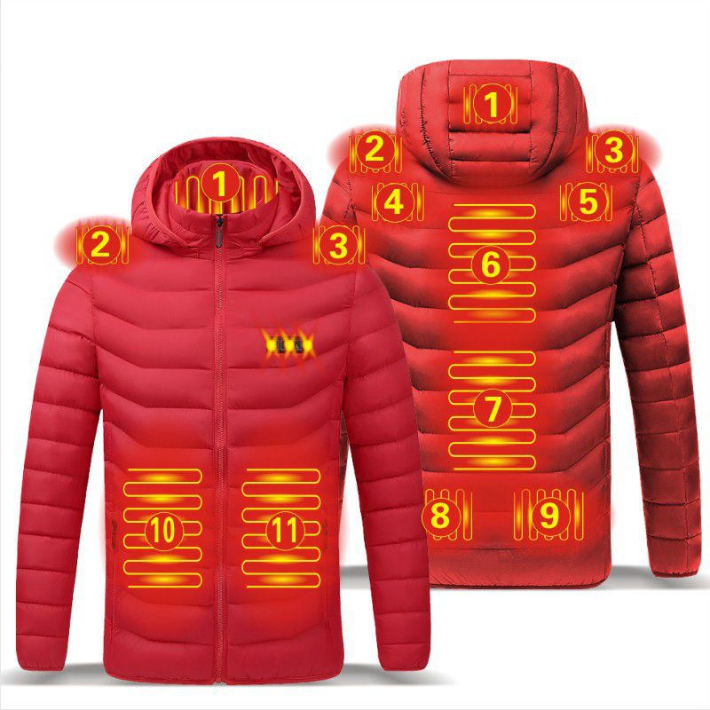 Winter Warm USB Heating Jackets Smart Thermostat Pure Color Hooded Heated Clothing Waterproof  Warm Jackets