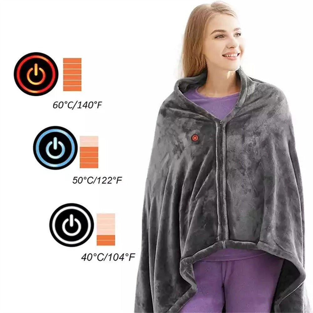 Electric Outer Blanket Coral Velvet Warm Wrap Cape Cloak USB Charging Heating Blanket