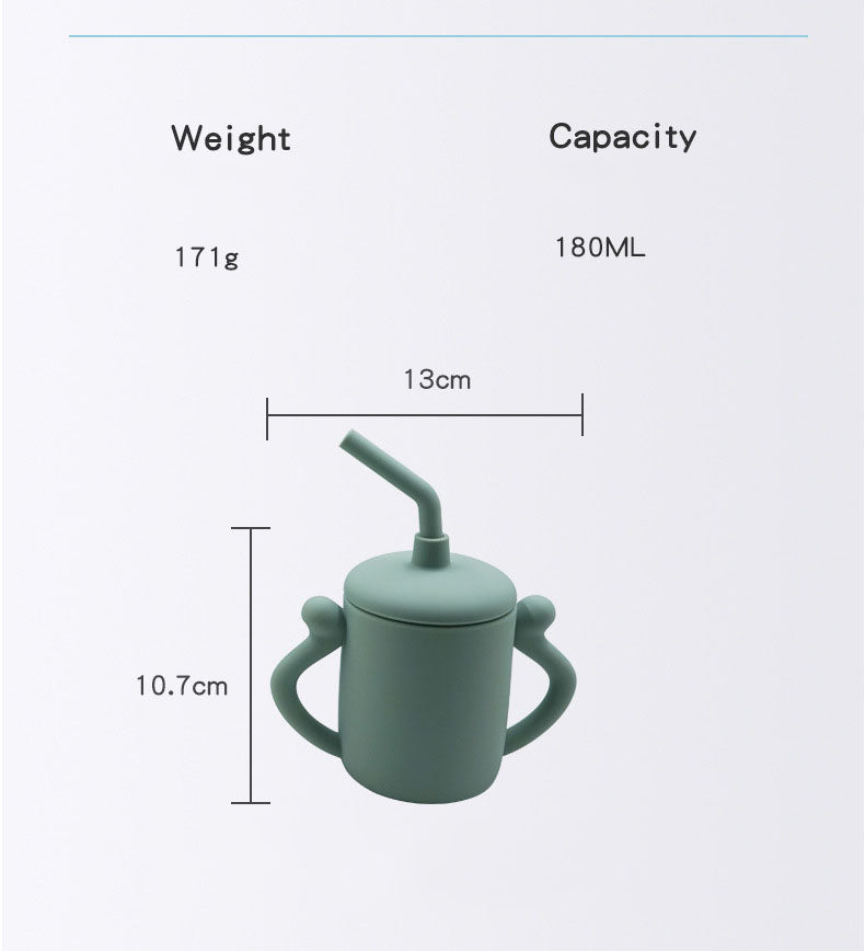 Children/Baby Silicone Water Cup With Straw Leak-Proof Binaural Training Learning Drinking Cup