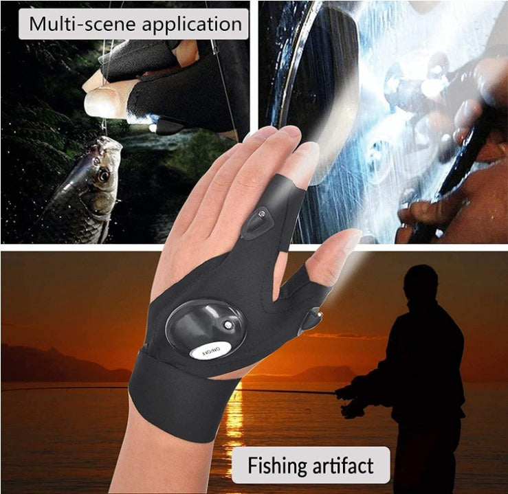 LED Flashlight Fishing Maintenance Camping Running Riding Lighting Half Finger LED Light Gloves