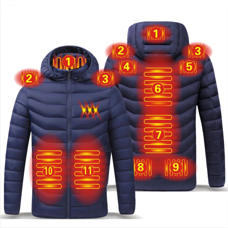 Winter Warm USB Heating Jackets Smart Thermostat Pure Color Hooded Heated Clothing Waterproof  Warm Jackets