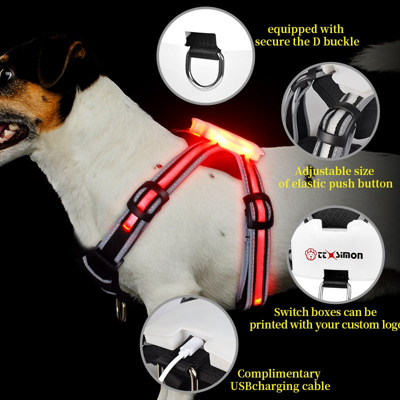 LED Light-Emitting Chest Harness Small And Large Dog Harness