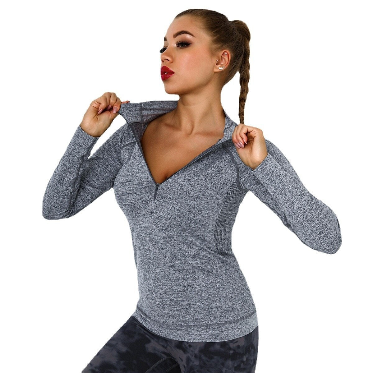 Running Sportswear Top Women Long Sleeve with Zipper Quick Drying Yoga Blouse