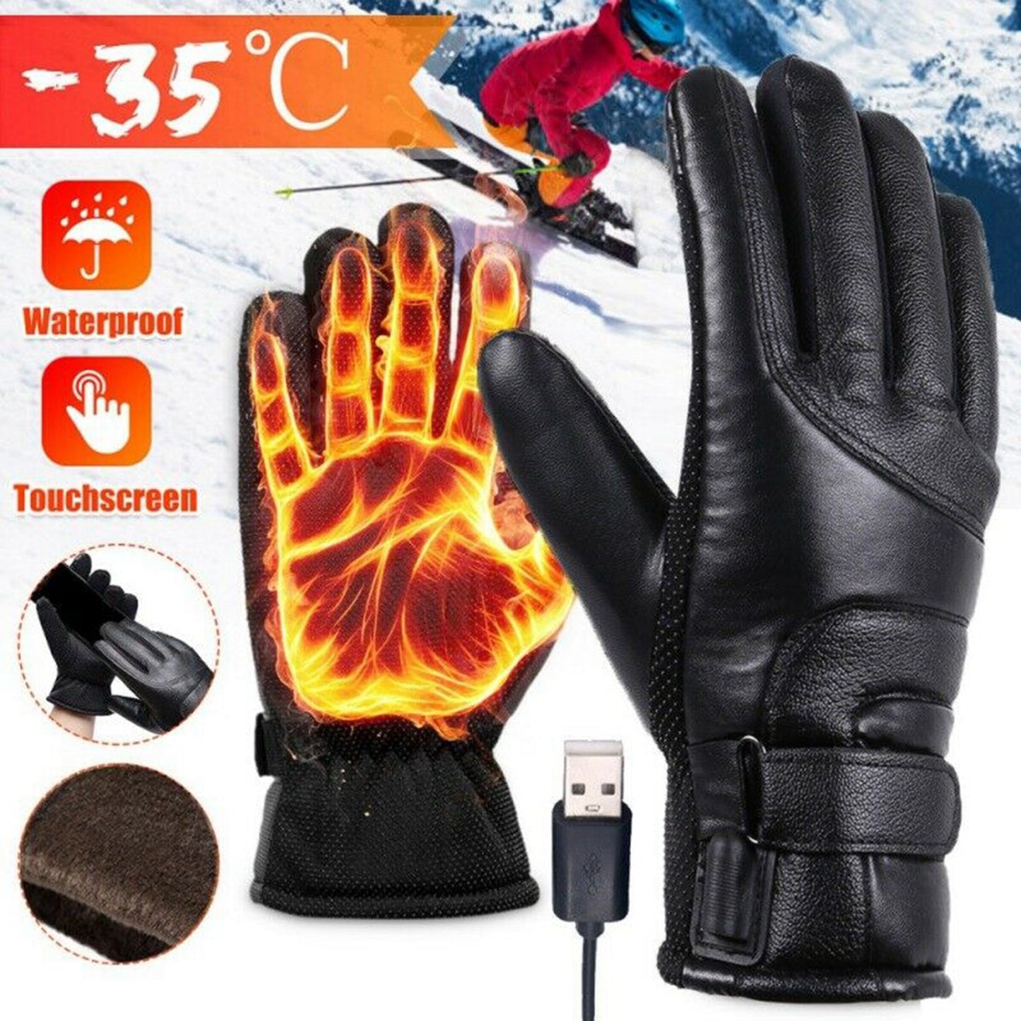 Winter Gloves Electric Heat  Gloves Waterproof Windproof Cycling Warm Heating Screen USB Powered Heated Gloves