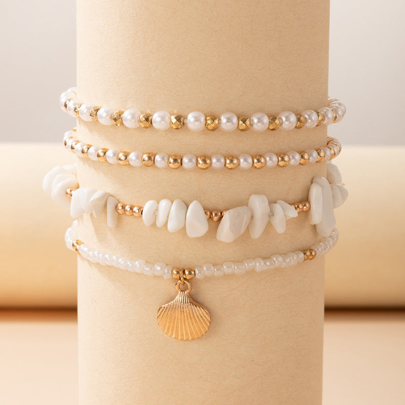 Beach Style Footwear Gravel Beaded Multi-layer Anklet Pearl Shell