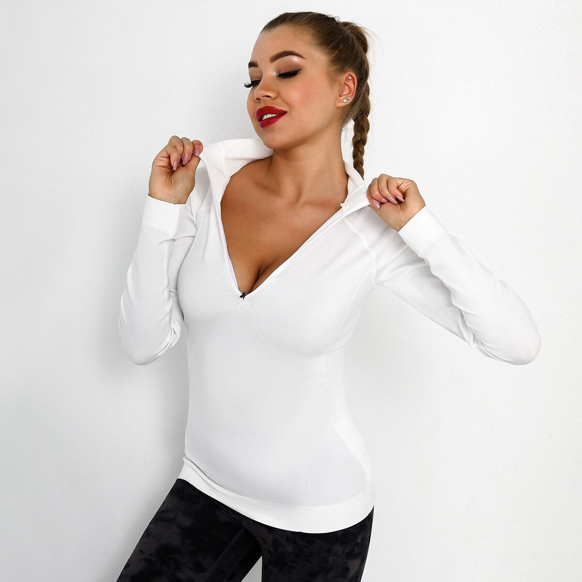 Running Sportswear Top Women Long Sleeve with Zipper Quick Drying Yoga Blouse