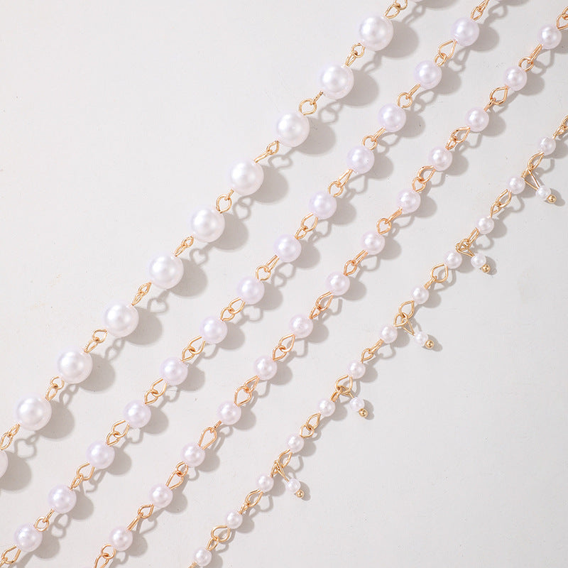 Pearl Beaded Multi-layer Anklet Geometric Chain