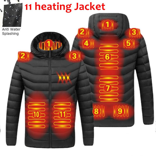 Winter Warm USB Heating Jackets Smart Thermostat Pure Color Hooded Heated Clothing Waterproof  Warm Jackets