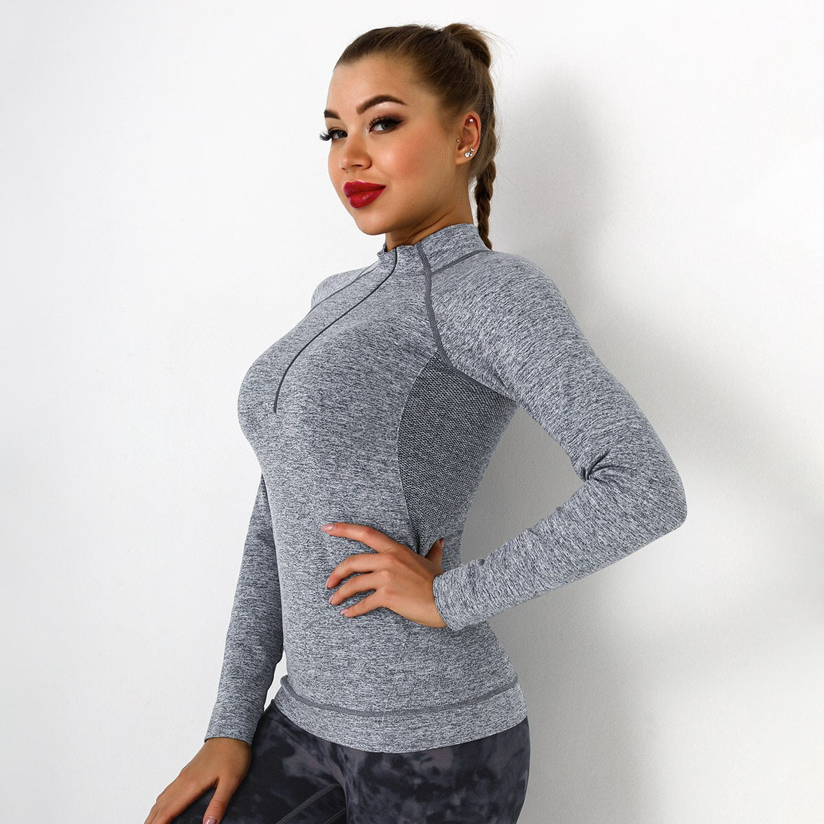 Running Sportswear Top Women Long Sleeve with Zipper Quick Drying Yoga Blouse