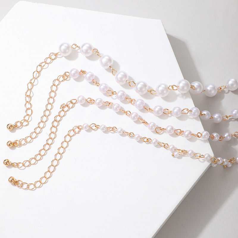 Pearl Beaded Multi-layer Anklet Geometric Chain