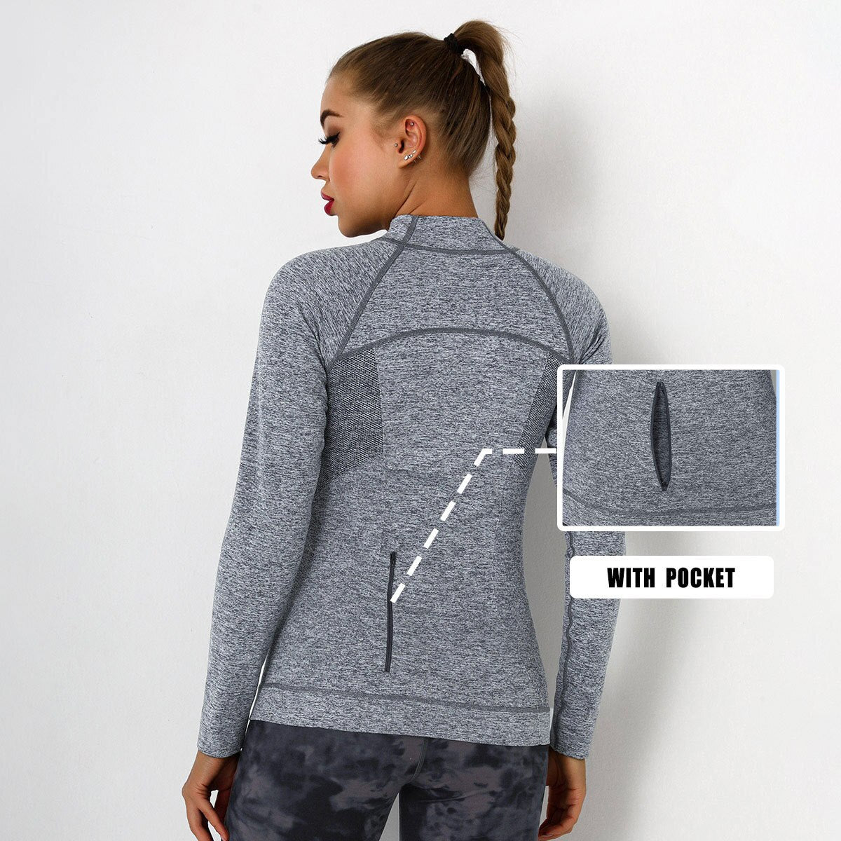 Running Sportswear Top Women Long Sleeve with Zipper Quick Drying Yoga Blouse