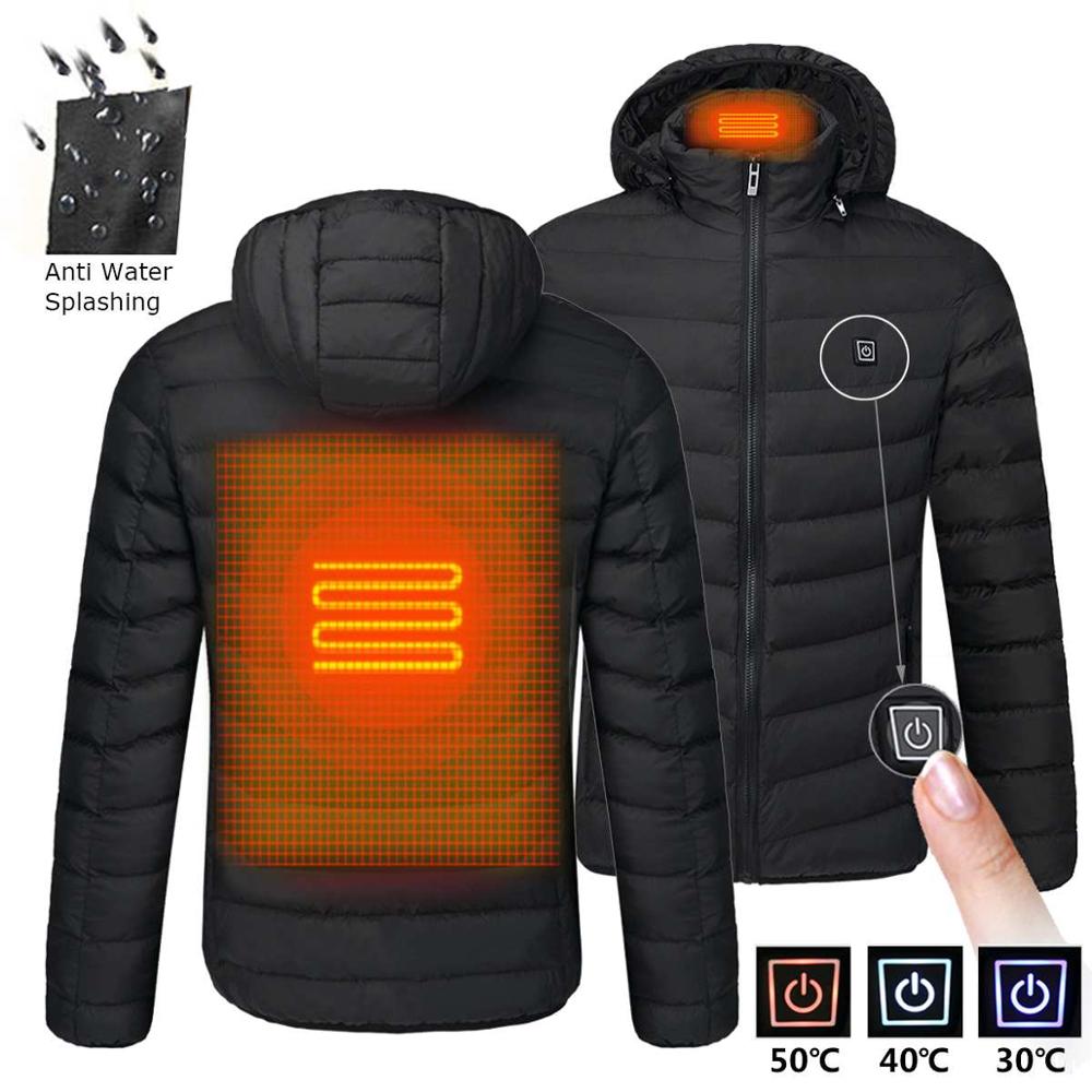 Winter Warm USB Heating Jackets Smart Thermostat Pure Color Hooded Heated Clothing Waterproof  Warm Jackets