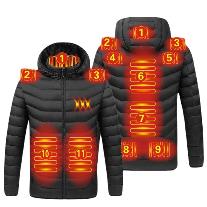 Winter Warm USB Heating Jackets Smart Thermostat Pure Color Hooded Heated Clothing Waterproof  Warm Jackets