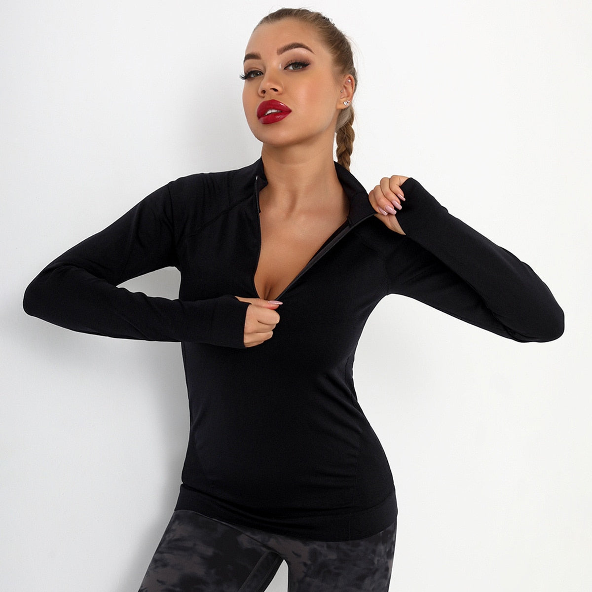 Running Sportswear Top Women Long Sleeve with Zipper Quick Drying Yoga Blouse