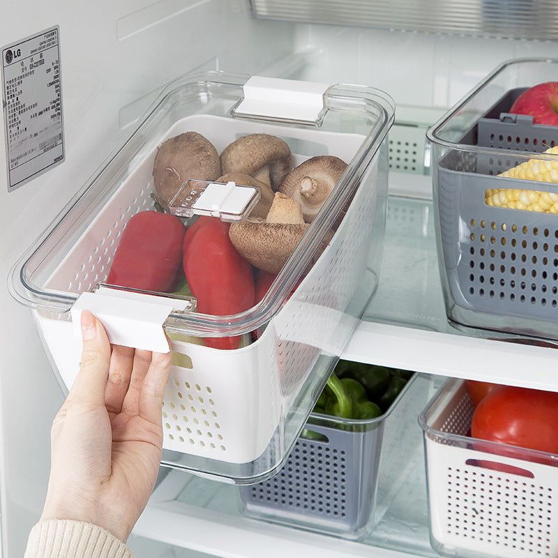 Kitchen Refrigerator Fresh-Keeping Box Vegetable Storage Box Kitchen Drain Basket Sealed Freezer Storage Box