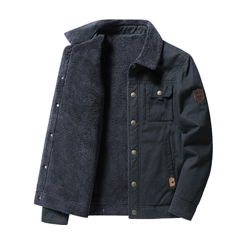 Men's Autumn And Winter New Style Washed Cotton Plush Thickened Casual Fashion Lapel Jacket