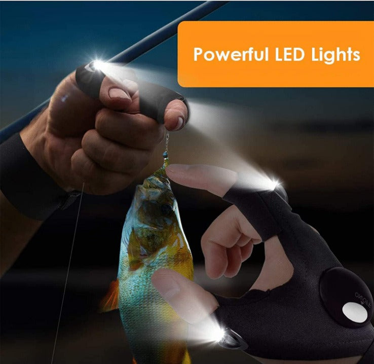 LED Flashlight Fishing Maintenance Camping Running Riding Lighting Half Finger LED Light Gloves