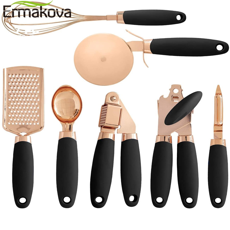 7 Pcs Kitchen Set Copper Coated Stainless Steel Utensils with Soft Touch Handles