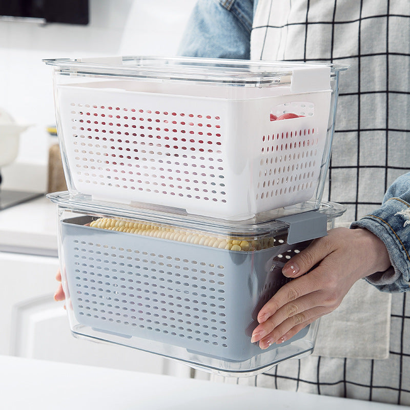 Kitchen Refrigerator Fresh-Keeping Box Vegetable Storage Box Kitchen Drain Basket Sealed Freezer Storage Box