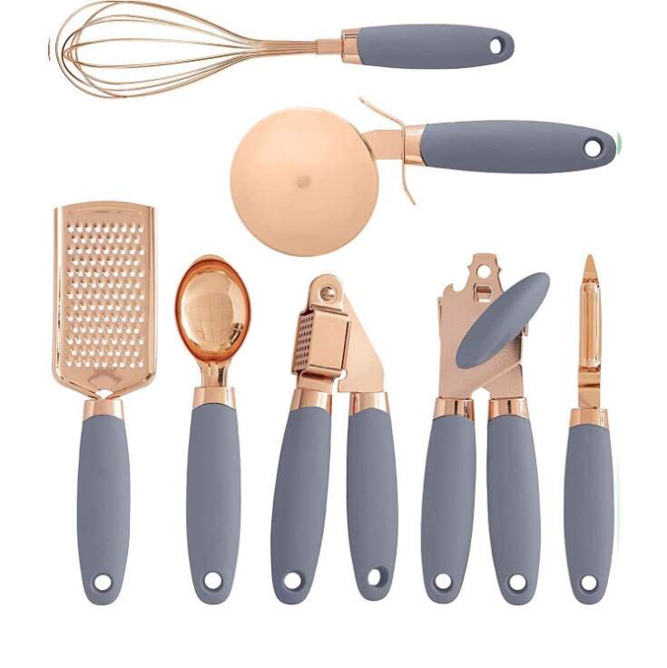 7 Pcs Kitchen Set Copper Coated Stainless Steel Utensils with Soft Touch Handles