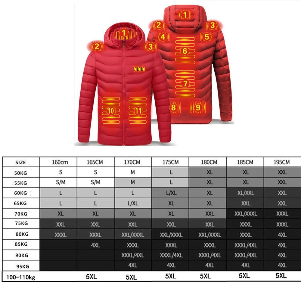 Winter Warm USB Heating Jackets Smart Thermostat Pure Color Hooded Heated Clothing Waterproof  Warm Jackets