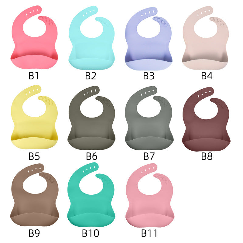 Silicone children's tableware set baby feeding complementary food tableware saliva pocket suction cup bowl spoon dinner plate bib 5-piece set