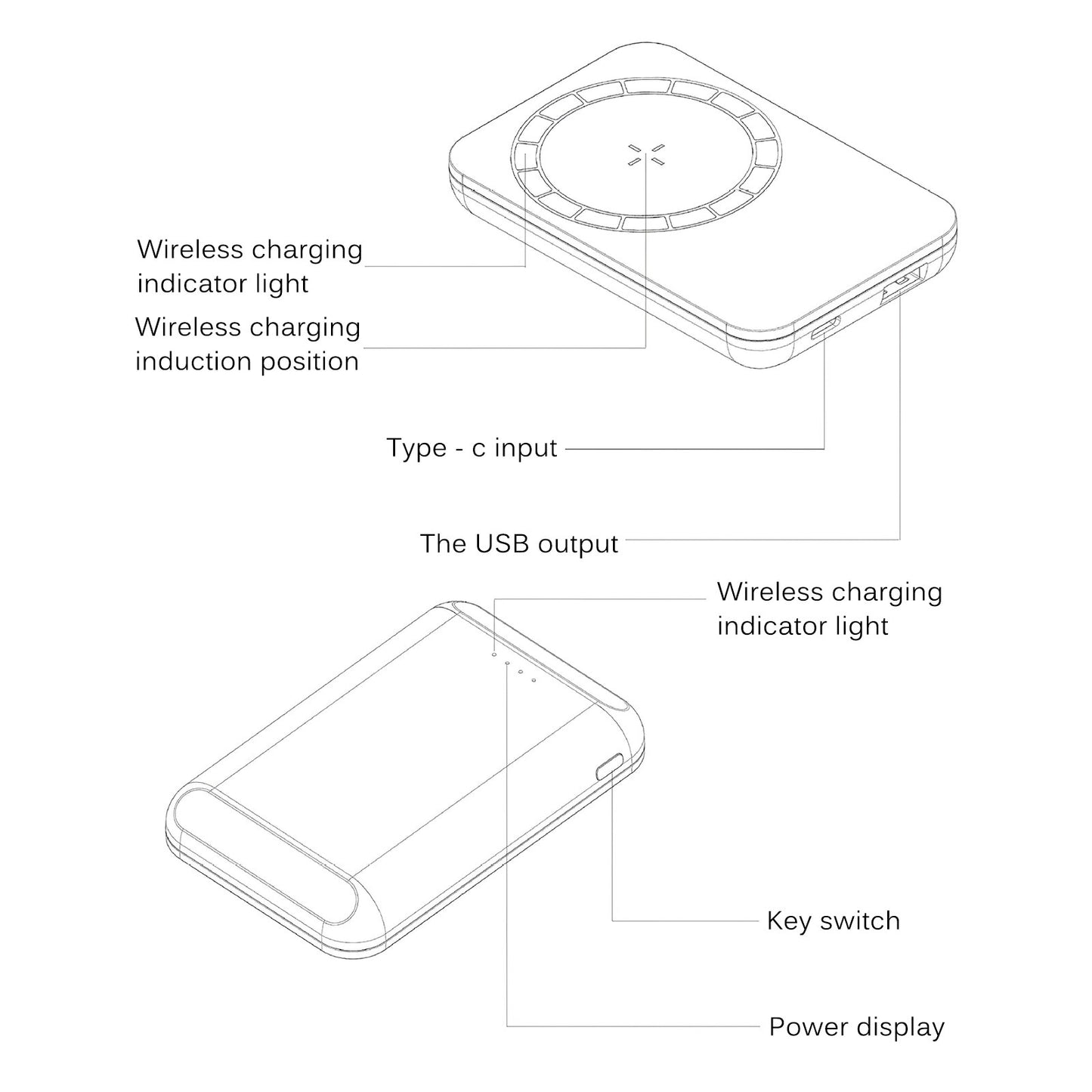 Built-In N52 Magnet Power Bank 5000mAh Portable Charging LED External Battery PowerBank