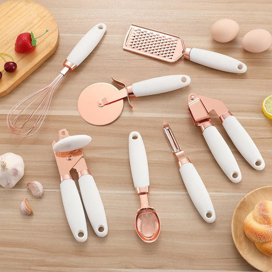 7 Pcs Kitchen Set Copper Coated Stainless Steel Utensils with Soft Touch Handles